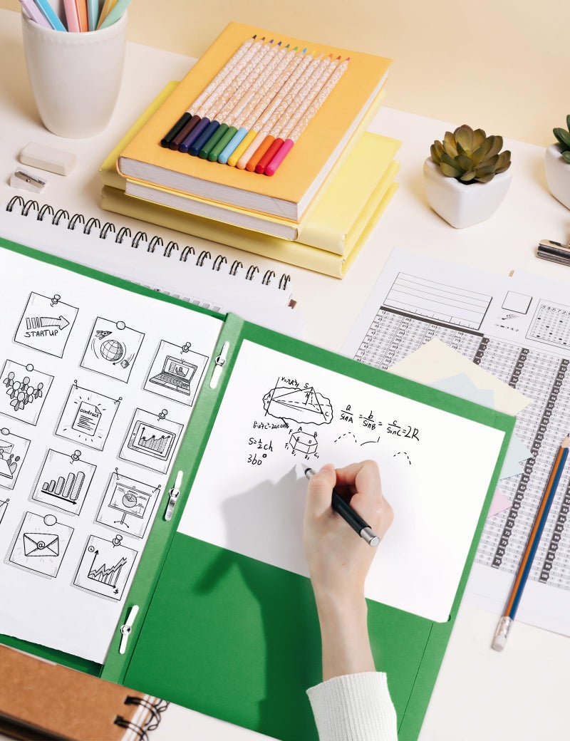 ساني مجلدات SUNEE ذات جيبين ومشابك (عبوة من 25 مجلدًا، أخضر)، مجلدات ورقية بجيبين و3 مشابك تناسب ورق بحجم الرسائل، مجلدات بمشابك للمدرسة والمكتب والمنزل والأعمال - Image 4